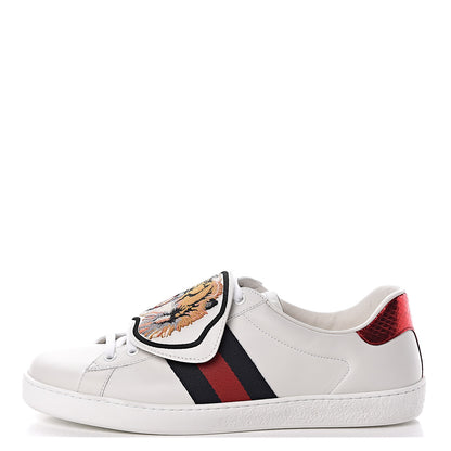 Gucci Calfskin Ayers Web Tiger Embroidered Mens Ace Sneakers 9 White 1 of 13