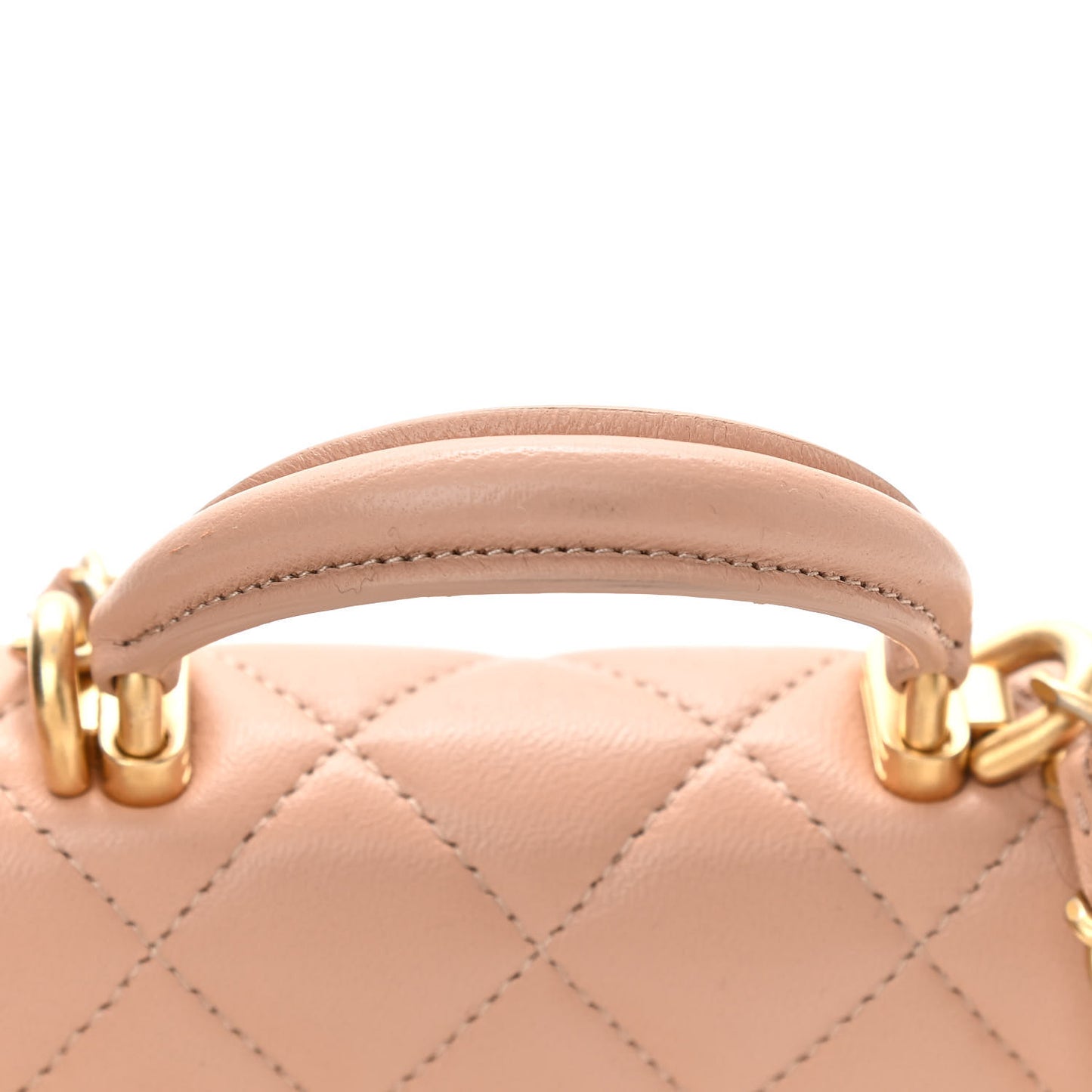 Lambskin Quilted Top Handle Flap Coin Purse With Chain Beige