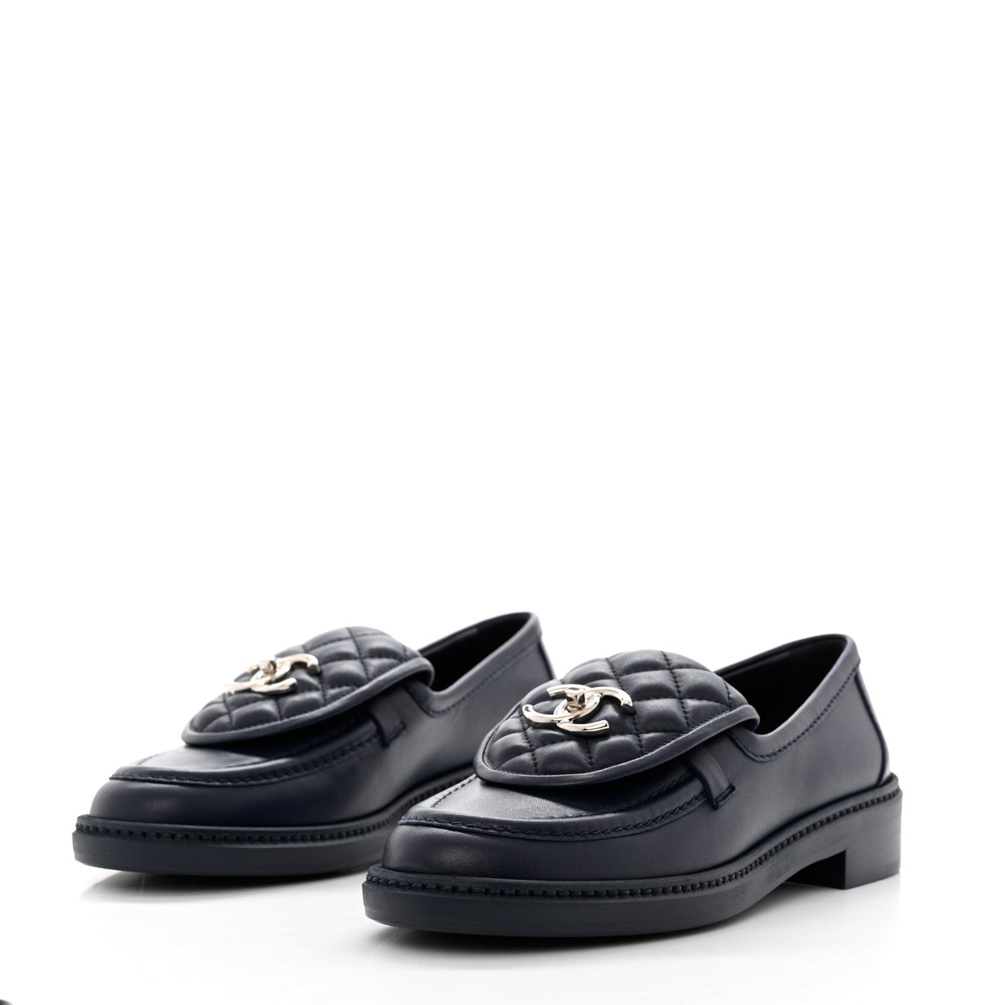 Lambskin Quilted CC Turnlock Loafers 37 Navy
