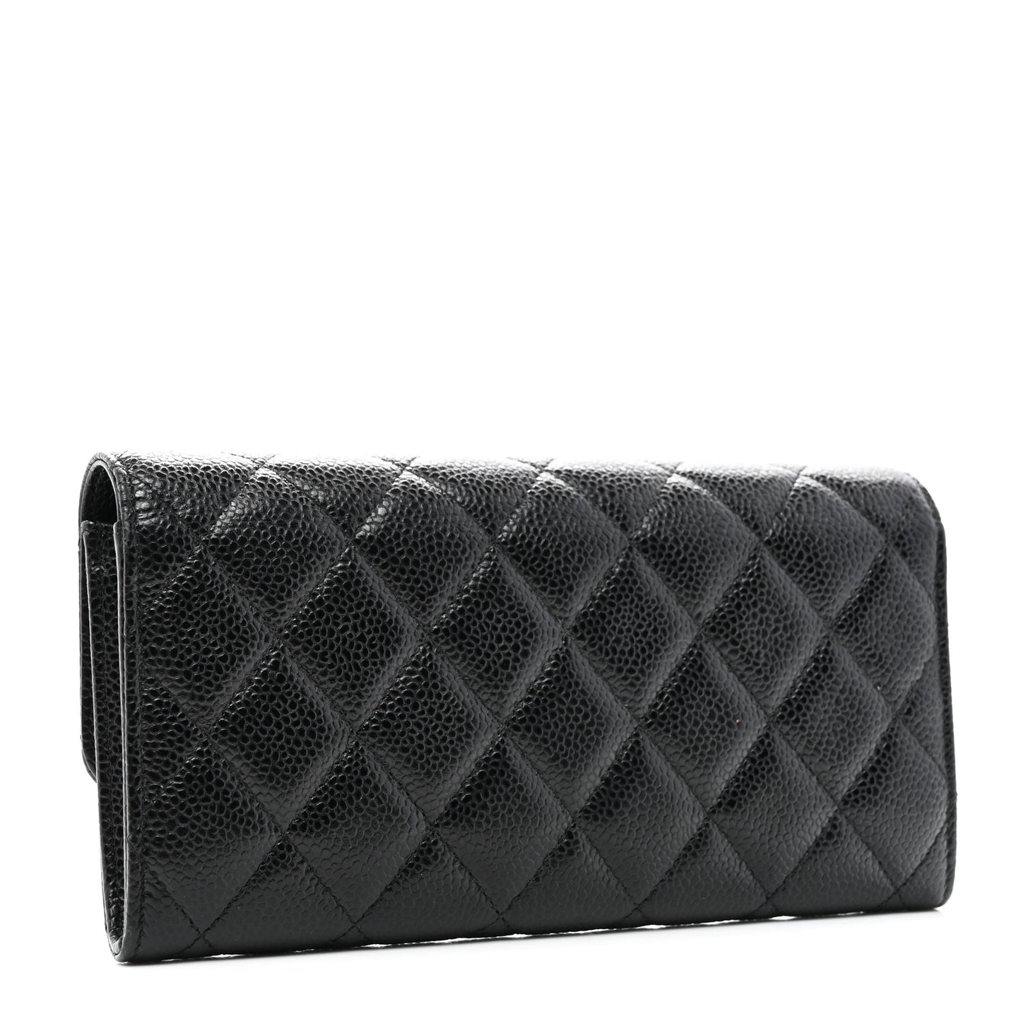 Caviar Quilted Large Gusset Flap Wallet Black