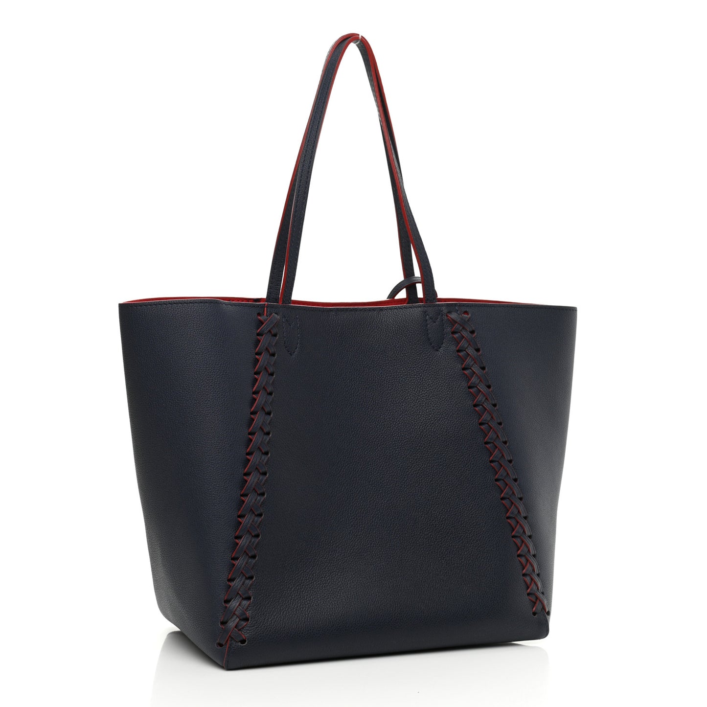 Calfskin Braided Lockme Cabas Marine Rouge