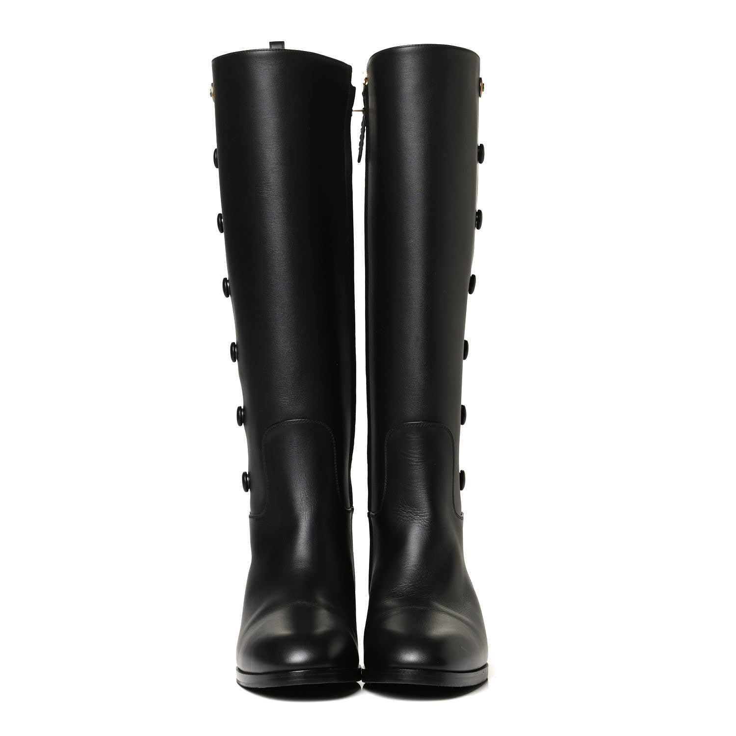 Gucci Calfskin Buttons Lifford Knee High Boots 38 Black 3 of 10