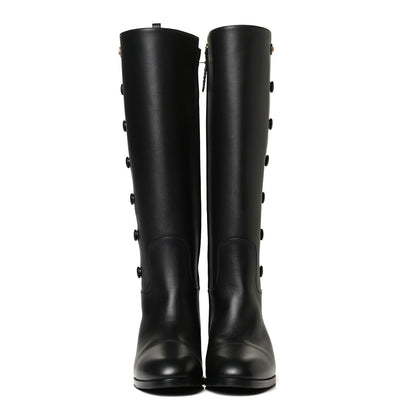 Gucci Calfskin Buttons Lifford Knee High Boots 38 Black 3 of 10