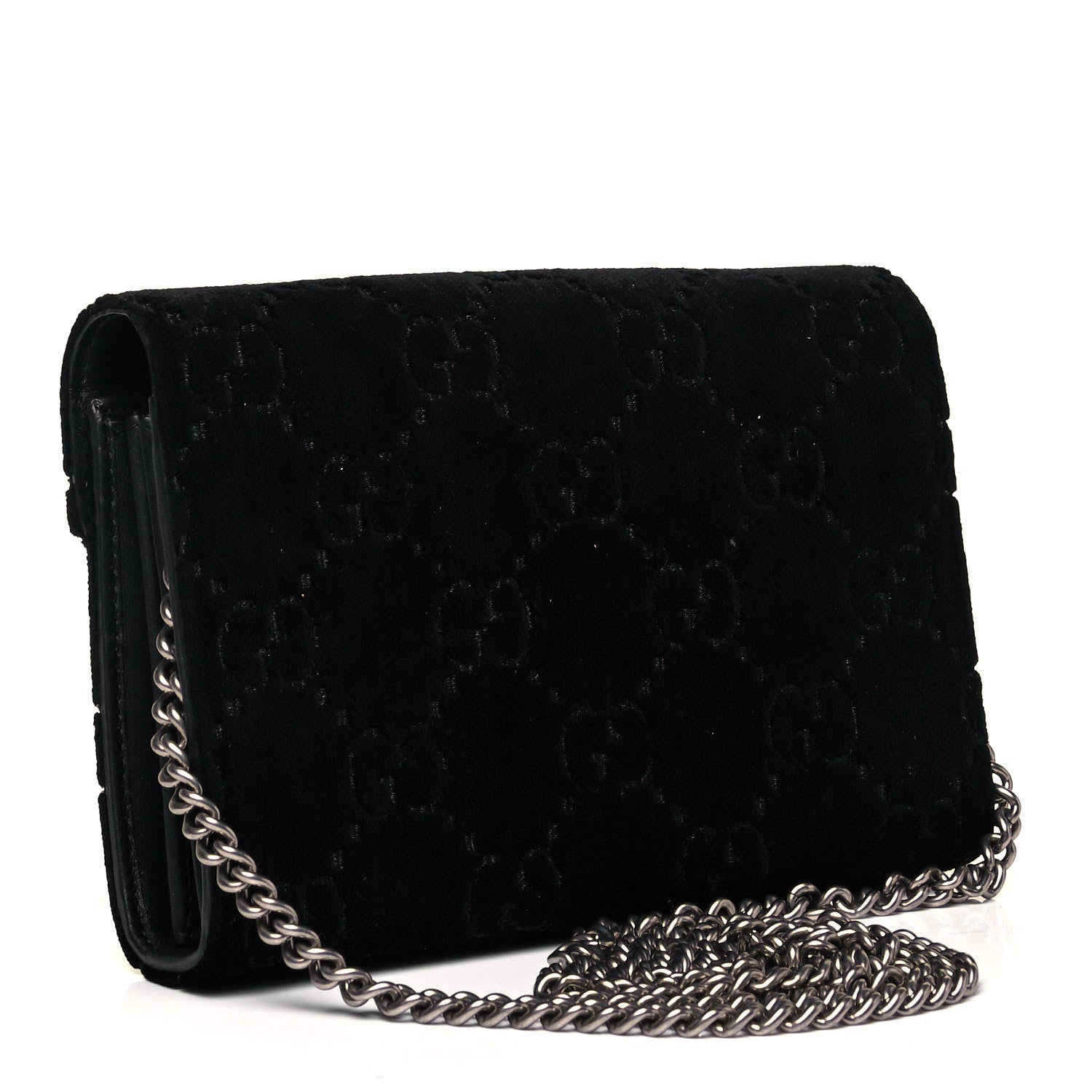 Gucci Velvet GG Monogram Mini Dionysus Chain Wallet Black 3 of 11