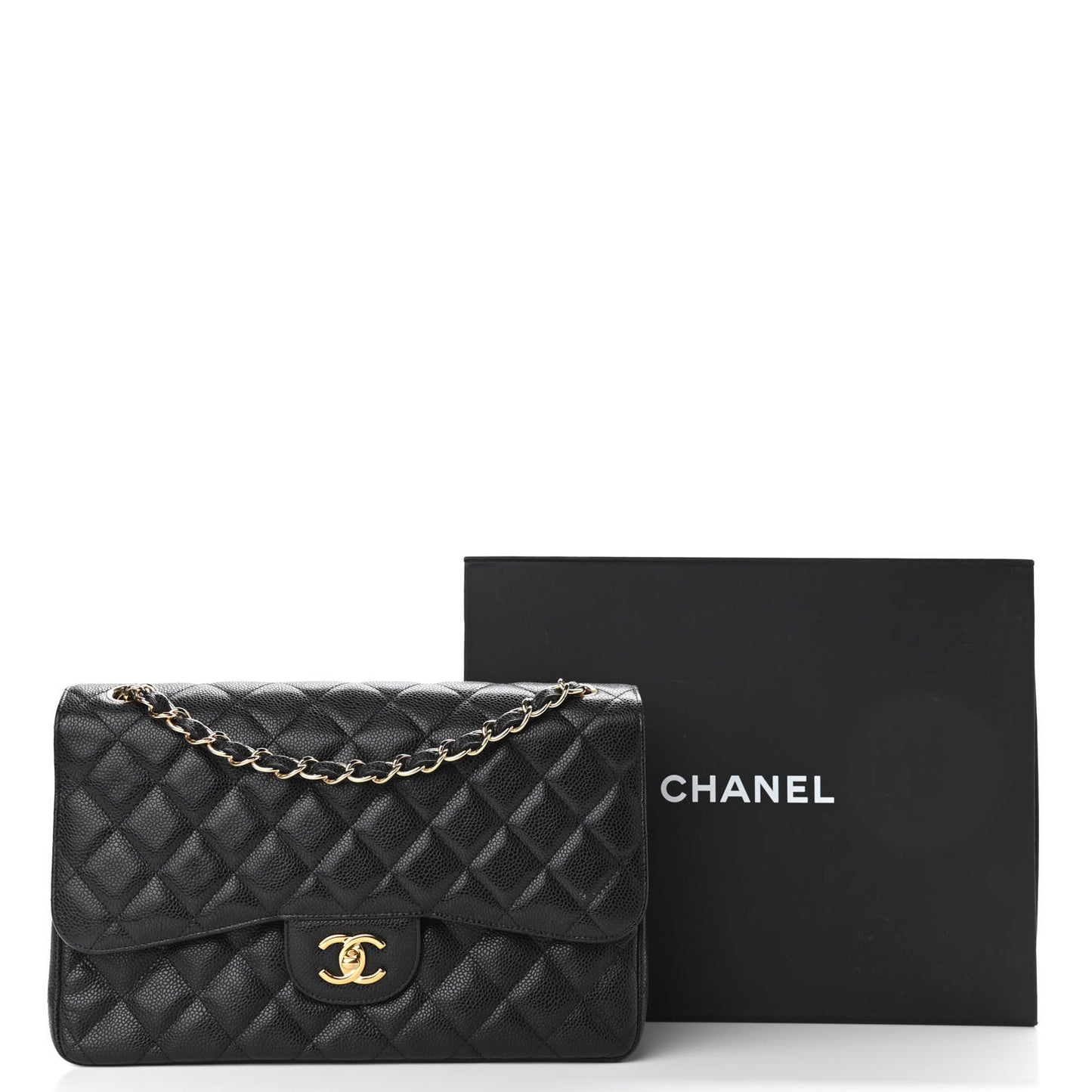 Caviar Quilted Jumbo Double Flap Black