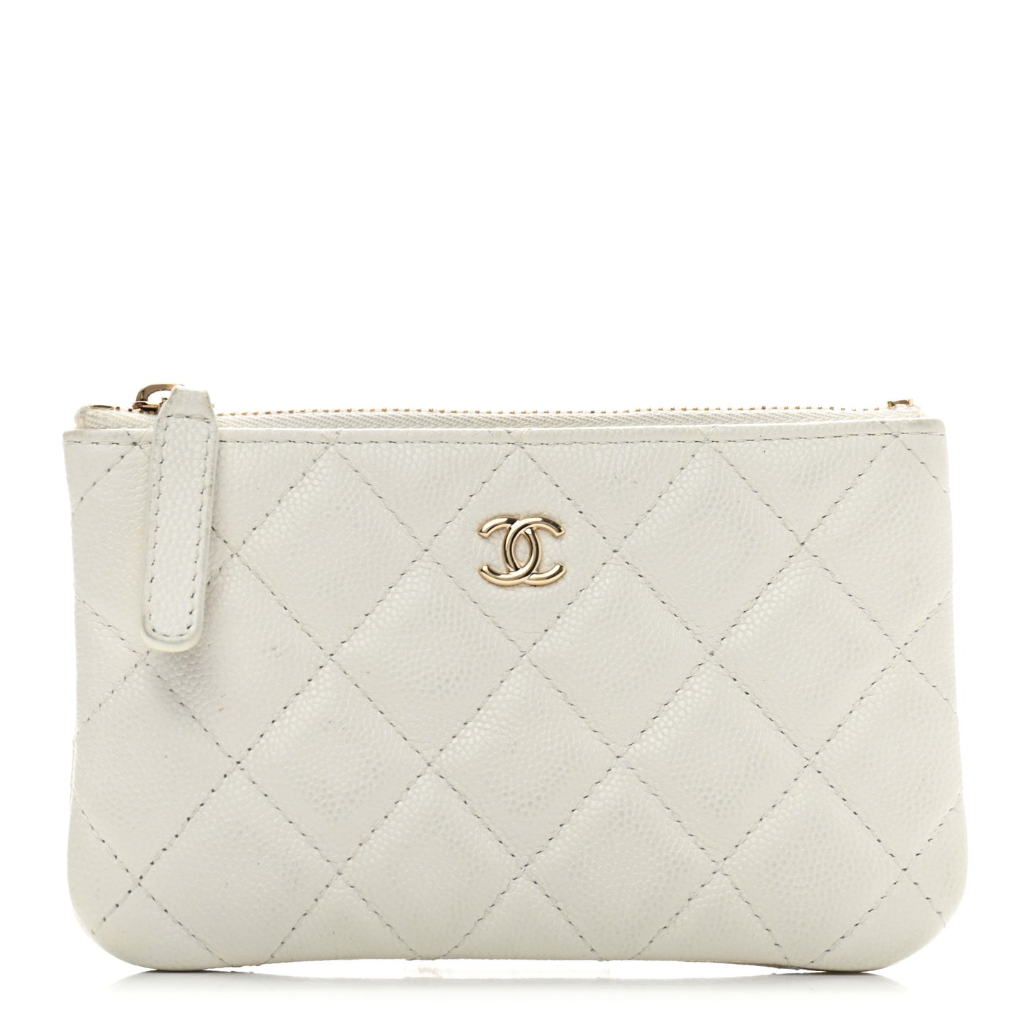 Caviar Quilted Small Cosmetic Case White