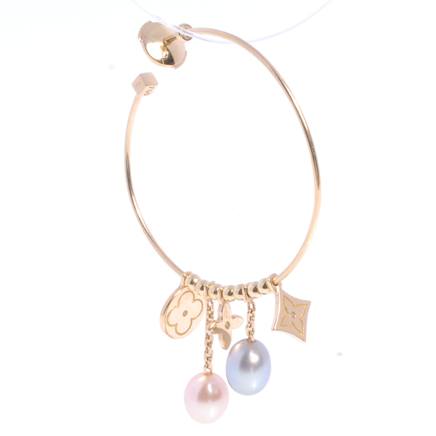 18k Yellow Gold Pearl Monogram Hoop Earrings