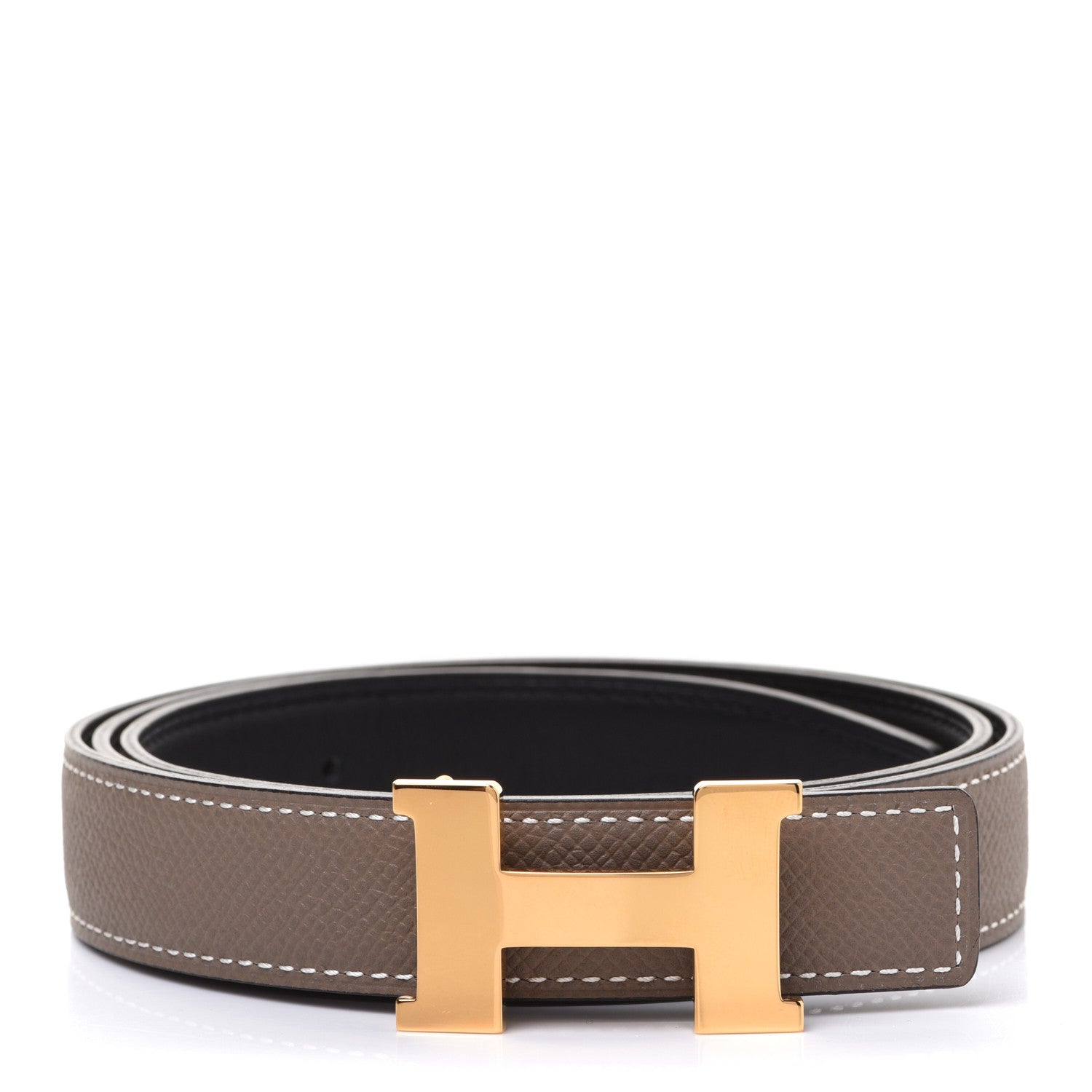 Hermes Swift Epsom 24mm Mini Constance H Belt 85 Black Etoupe 1 of 8