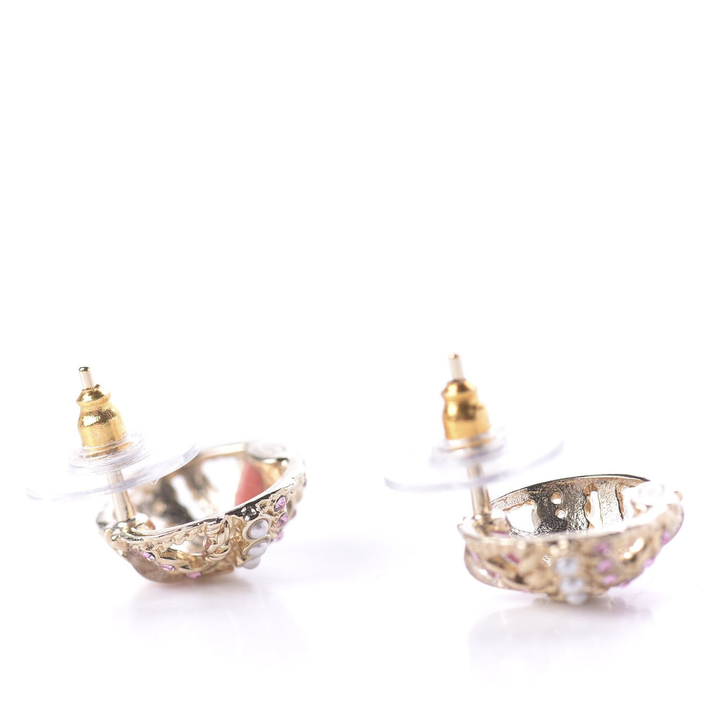 Crystal Pearl CC Round Earrings Gold Pink