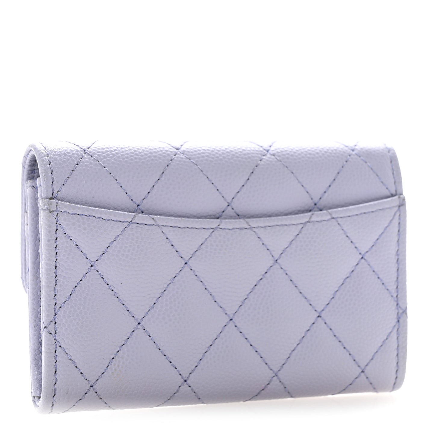 Caviar Quilted Flap Card Holder Wallet Light Purple