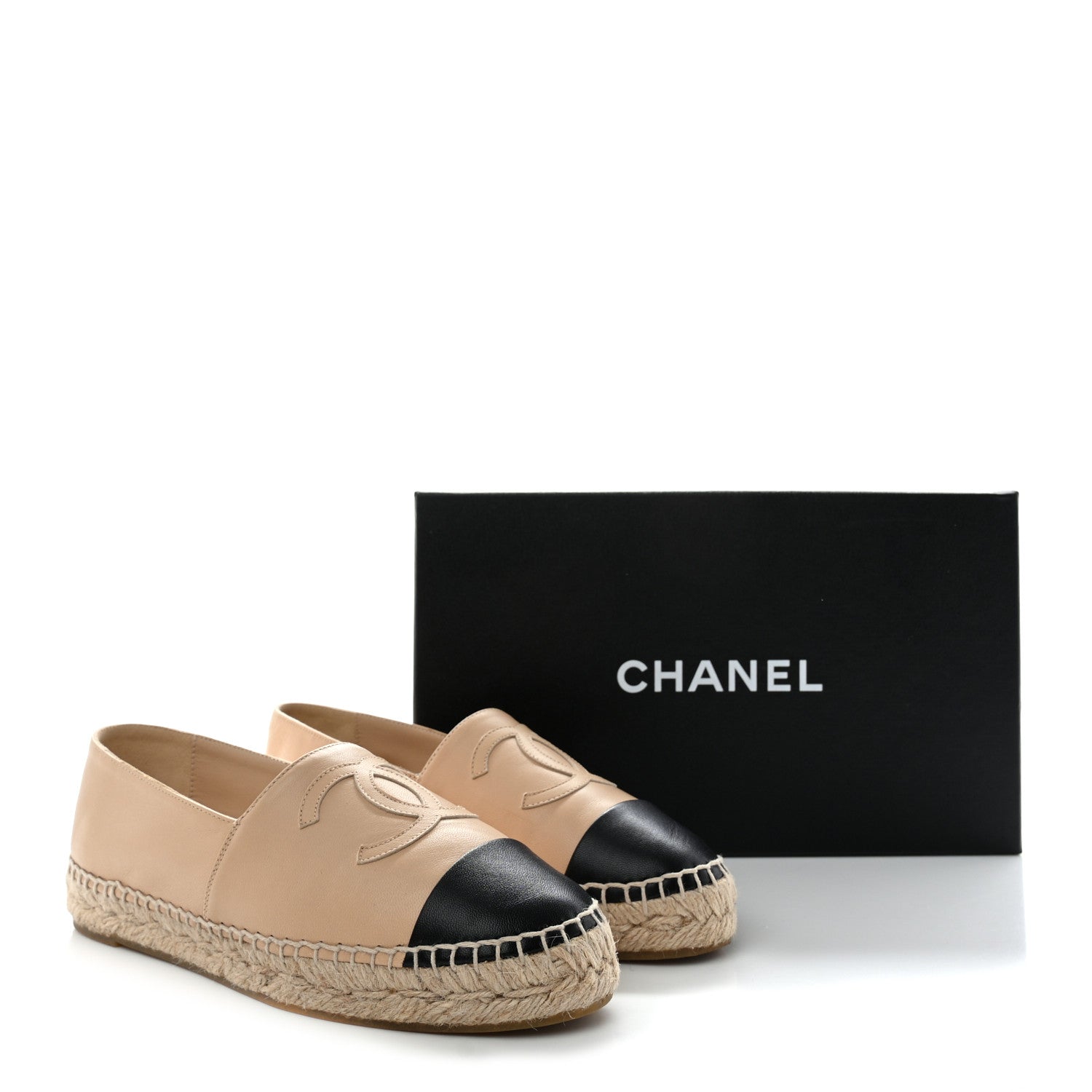 Chanel Lambskin CC Espadrilles 37 Beige Black 10 of 10