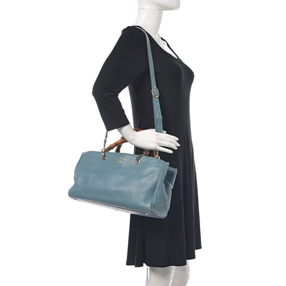 Gucci Pebbled Calfskin Medium Bamboo Shopper Tote Light Blue 2 of 22