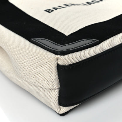 Balenciaga Cotton Canvas Calfskin Navy Cabas XS Natural Black 10 of 11