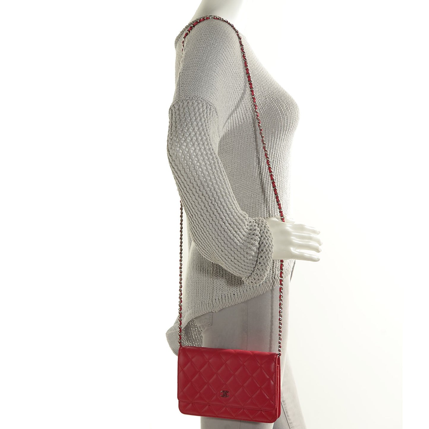 Lambskin Quilted Wallet On Chain WOC Dark Pink