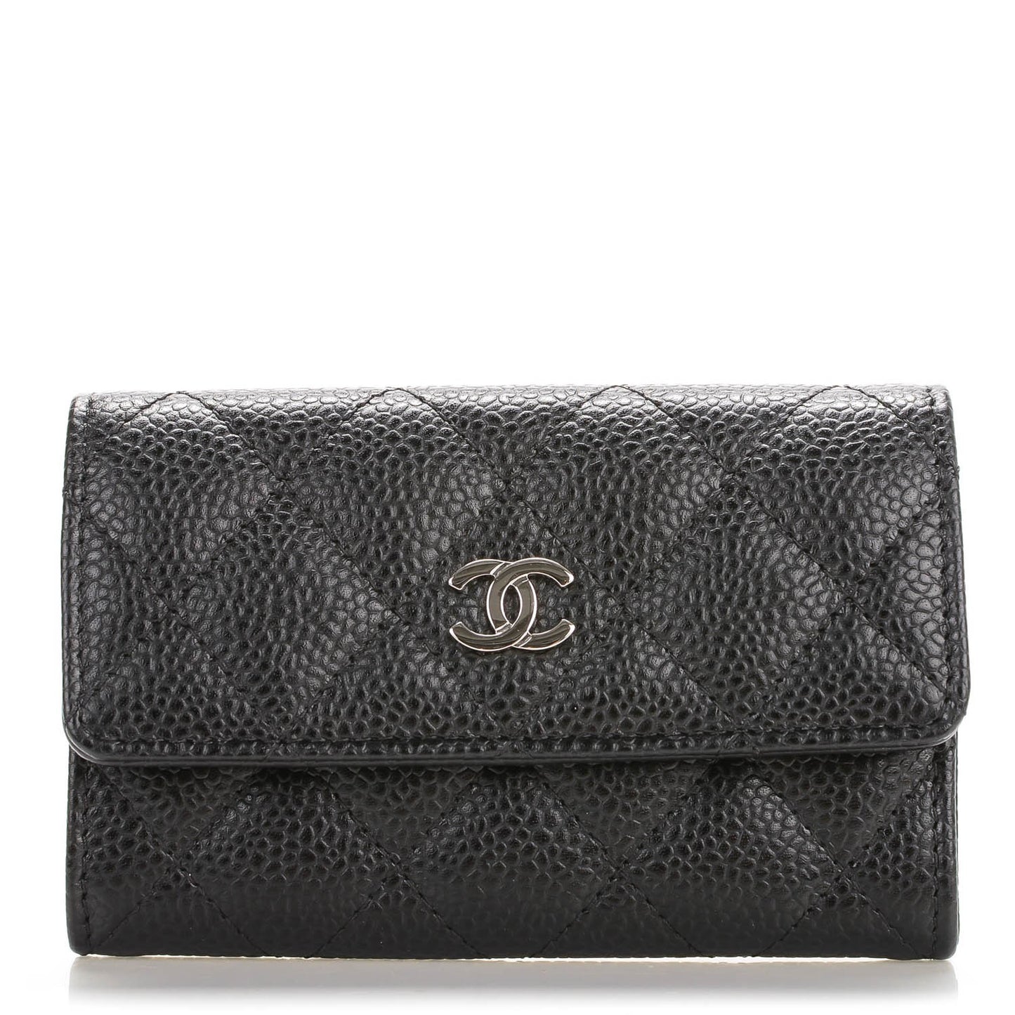 Caviar Quilted Flap Card Holder Black