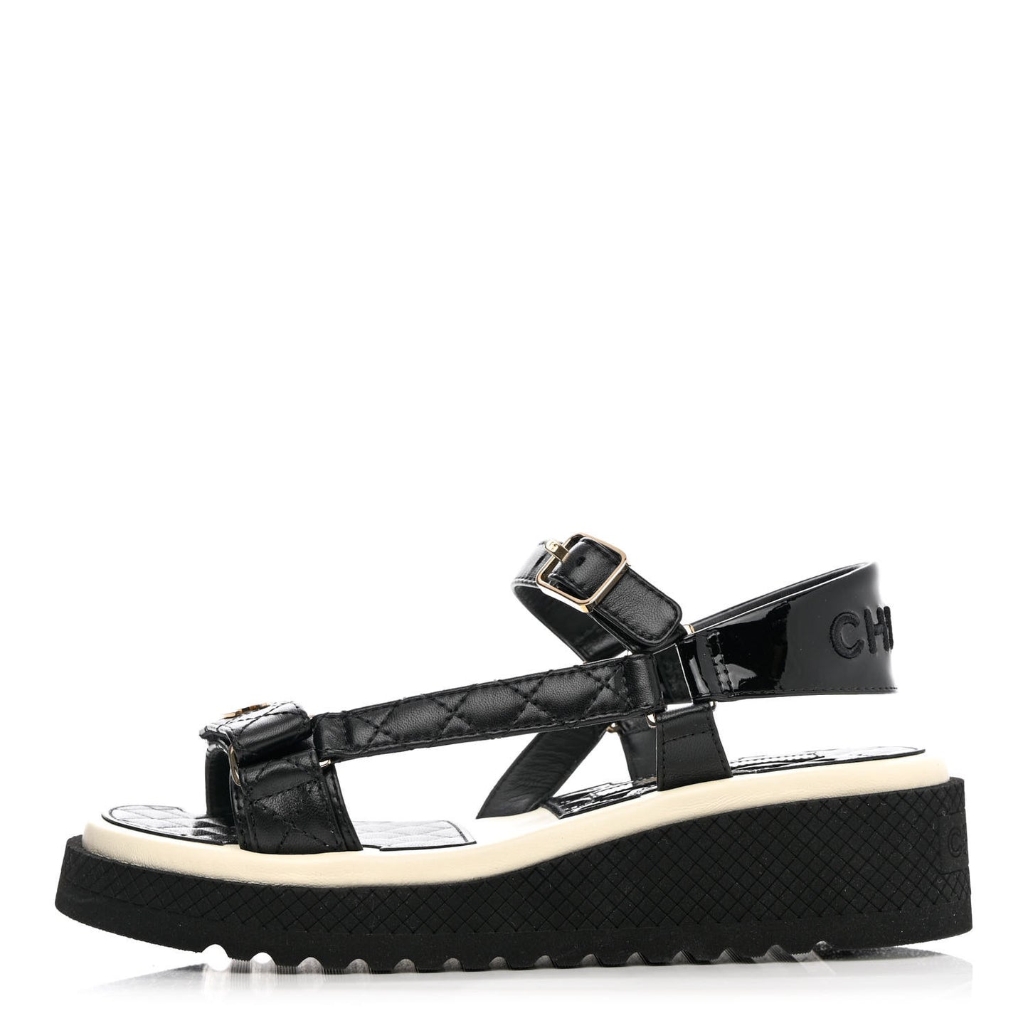 Lambskin Logo Platform Sandals 37.5 Black White