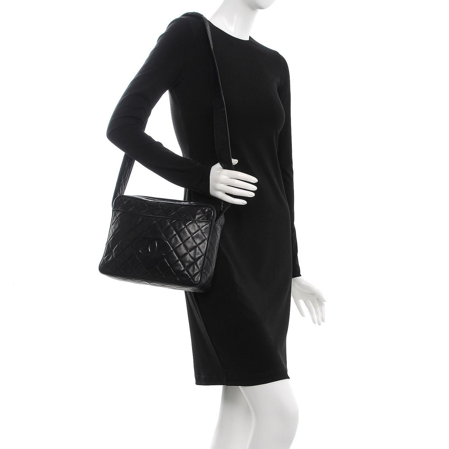 Lambskin Quilted Tassel Camera Case Black