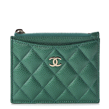 Chanel Metallic Caviar Quilted CC Zip Card Holder Green 1 of 8