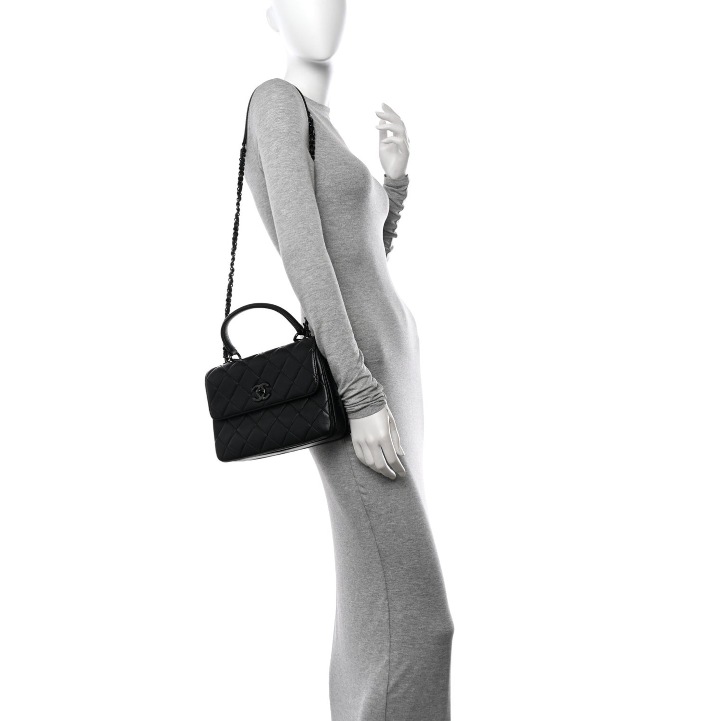 Lambskin Quilted Small Trendy CC Dual Handle Flap Bag So Black