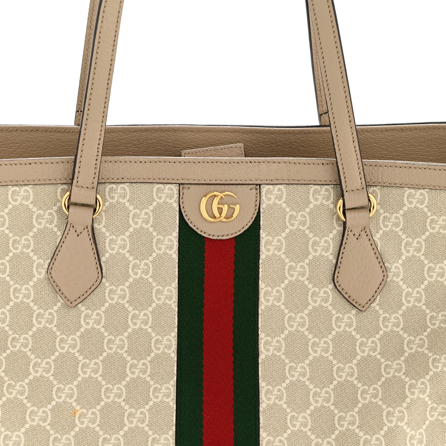 GG Supreme Monogram Textured Dollar Calfskin Web Large Ophidia Shopping Tote Beige Mystic White Oatmeal