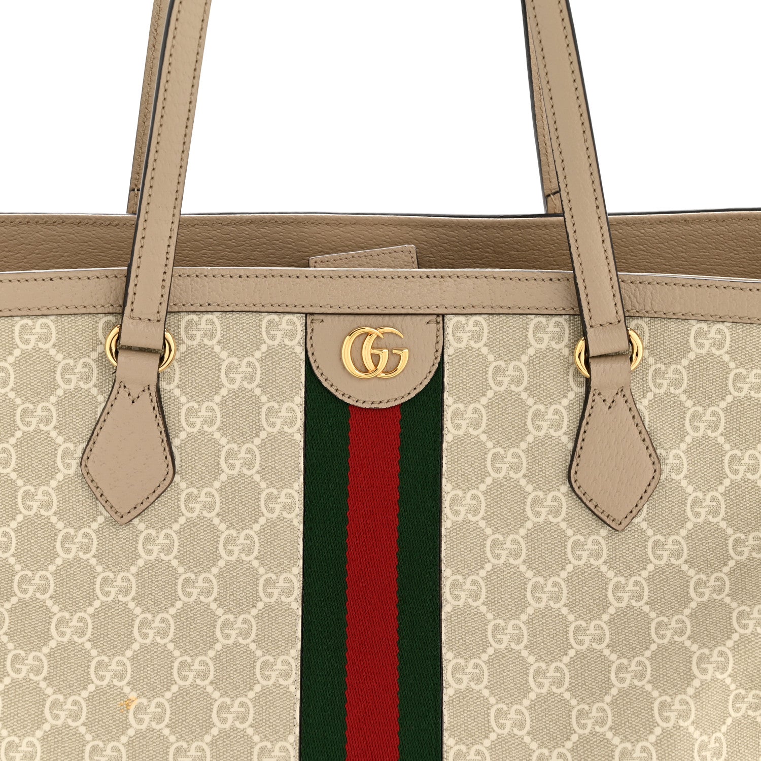 Gucci GG Supreme Monogram Textured Dollar Calfskin Web Large Ophidia Shopping Tote Beige Mystic White Oatmeal 8 of 13