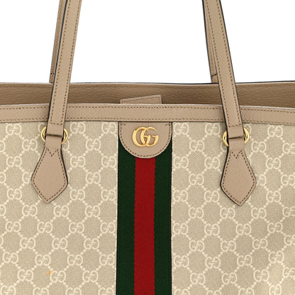 Gucci GG Supreme Monogram Textured Dollar Calfskin Web Large Ophidia Shopping Tote Beige Mystic White Oatmeal 8 of 13