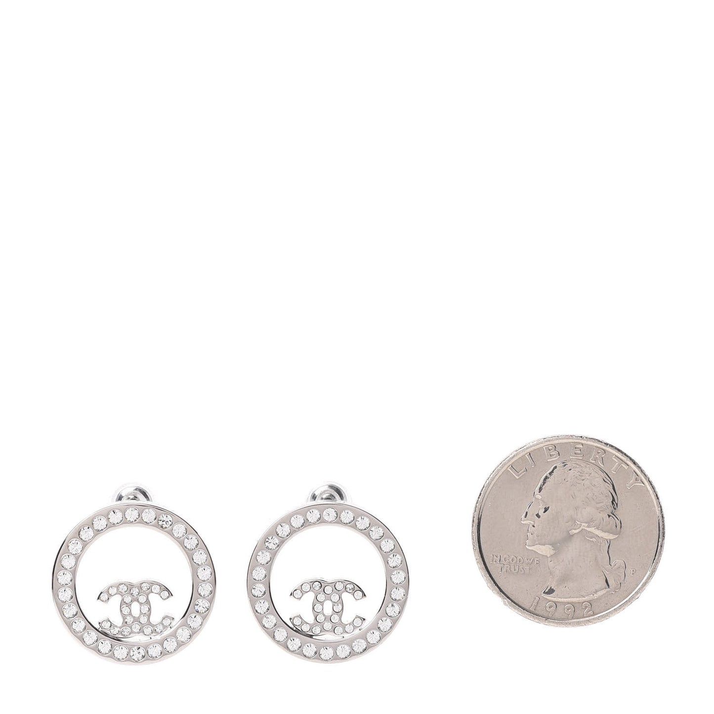 Crystal CC Round Earrings Silver