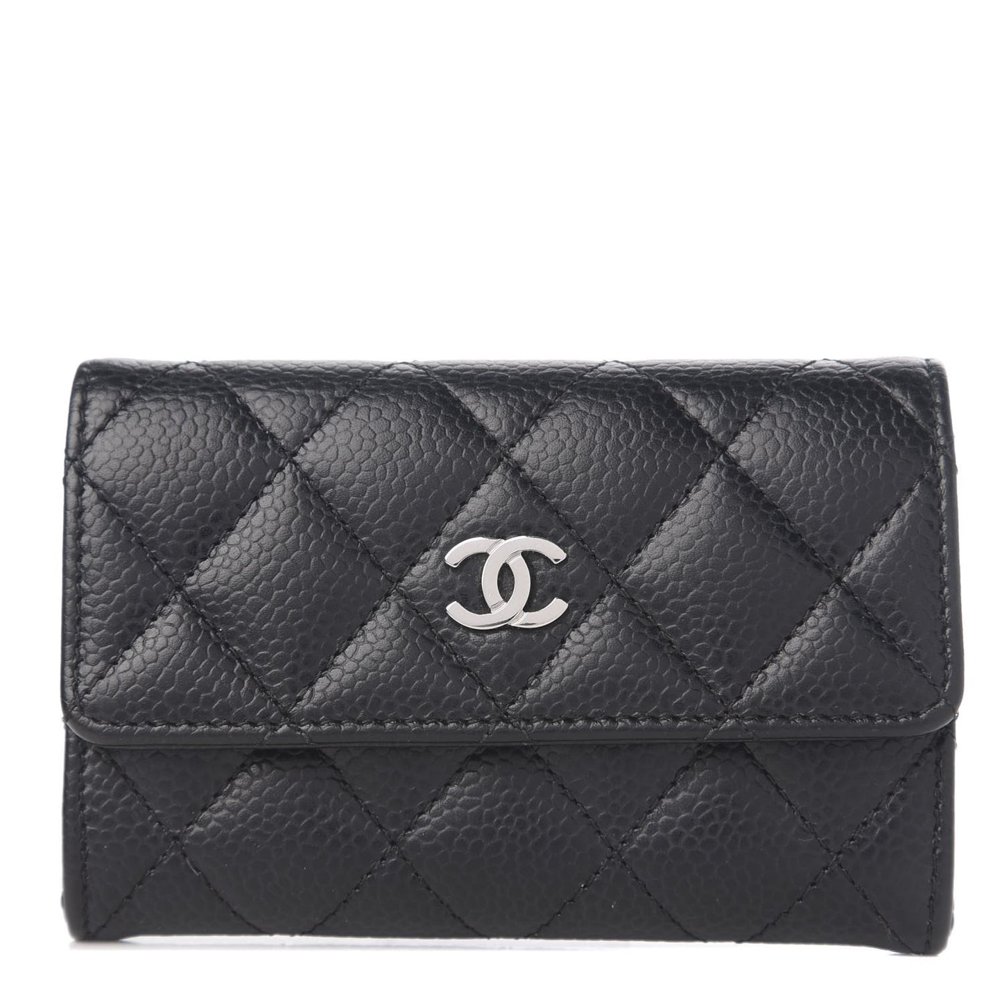 Caviar Quilted Flap Card Holder Black