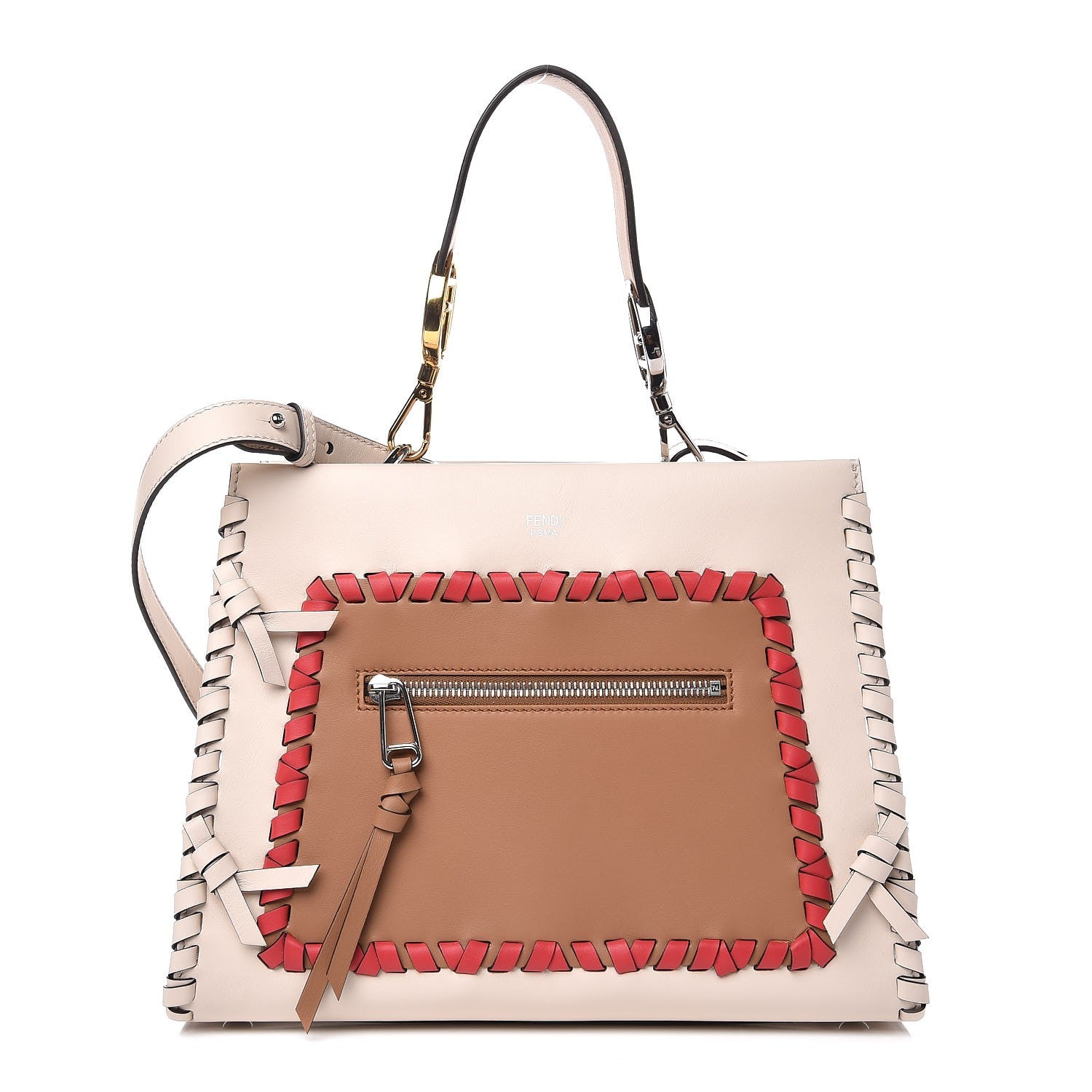 Fendi Vitello Century F is Fendi Whipstitch Bi-Color Small Runaway Satchel Camelia Orzo Multicolor 1 of 7