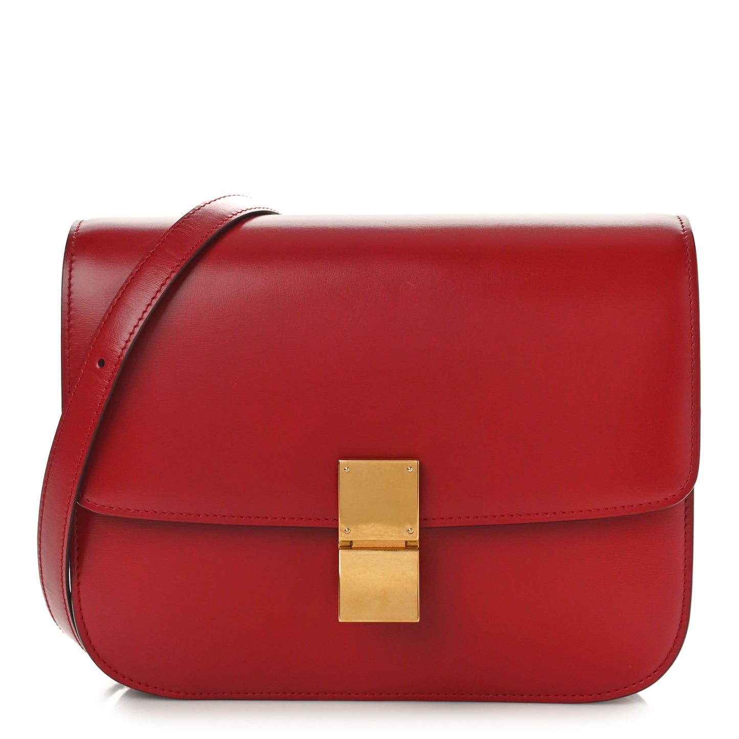 Box Calfskin Medium Classic Box Flap Bag Red