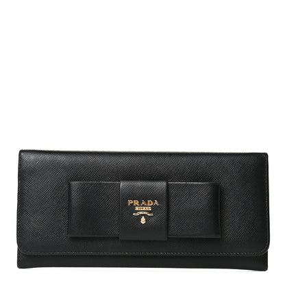 Prada Saffiano Bow Continental Wallet Black 1 of 8