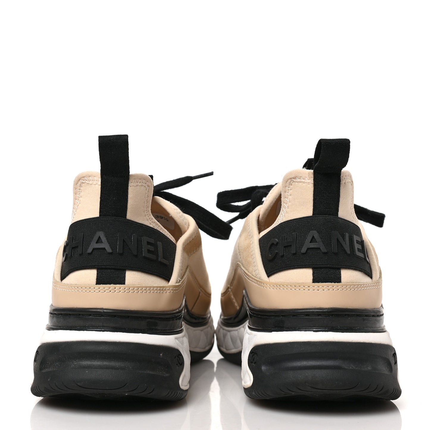 Suede Calfskin Nylon Grosgrain CC Sneakers 39.5 Beige
