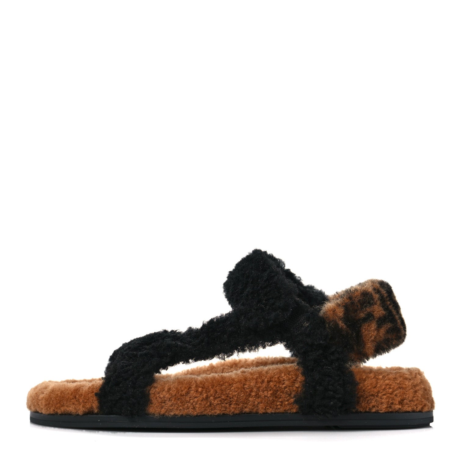 Fendi Shearling FF Fendi Feel Sandals 38.5 Tobacco Black 1 of 9