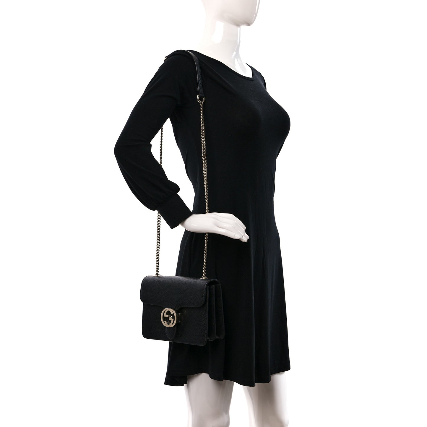 Dollar Calfskin Small Interlocking G Shoulder Bag Black