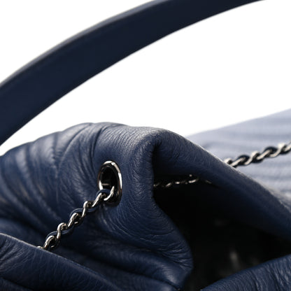 Chanel Deerskin Chevron Medium CC Chain Bucket Drawstring Bag Navy Blue 11 of 11