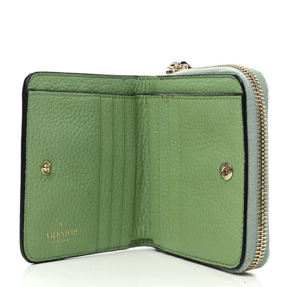Valentino Garavani Pebbled Calfskin Rockstud Compact Zip Around Wallet Powder Green 3 of 4