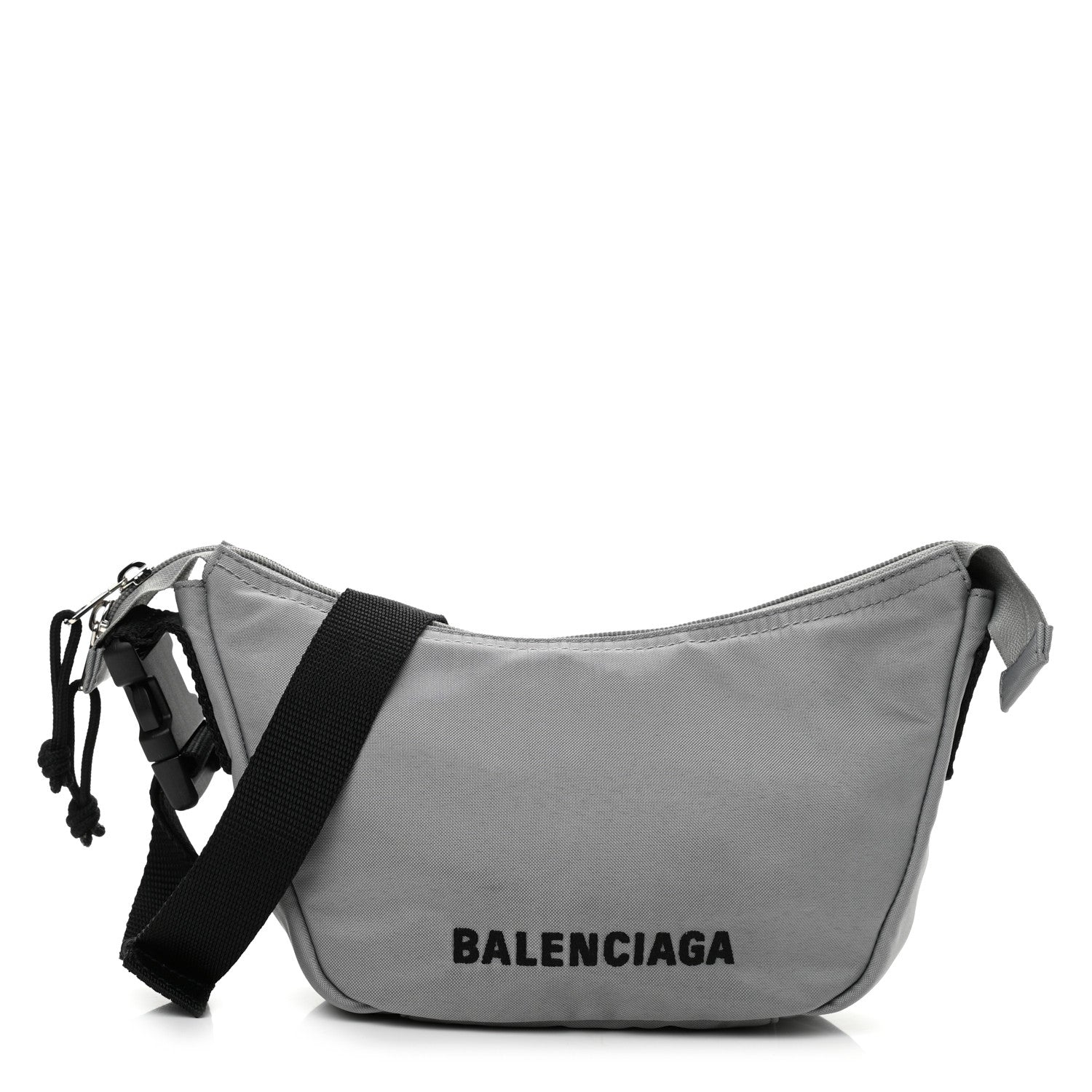 Balenciaga Recycled Sport Nylon Logo Embroidered Wheel Sling Bag Balenciaga Grey Black 1 of 8