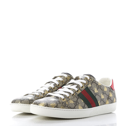 Gucci GG Supreme Monogram Bees Ayers Web Womens Ace Sneakers 38.5 Beige Oro Green Red 3 of 8