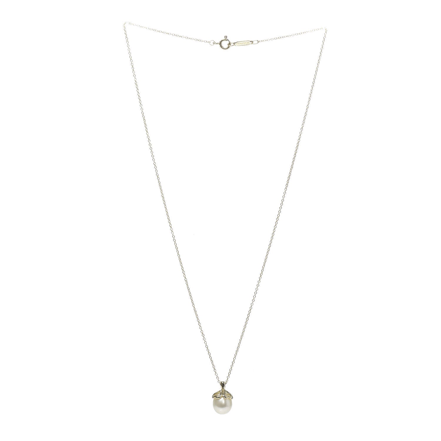 Tiffany 18K Yellow Gold Pearl Heart Drop Pendant Necklace 3 of 5