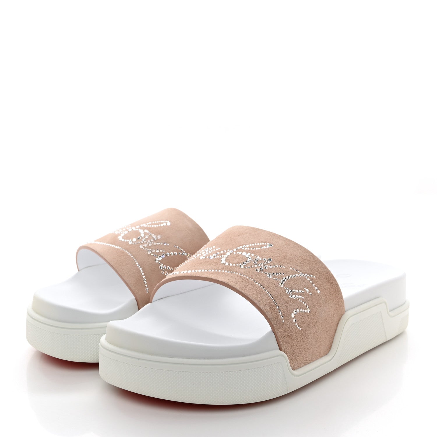 Christian Louboutin Veau Velours Strass Dear Pool Flat Platform Slide Sandal 39 Nude 3 of 9