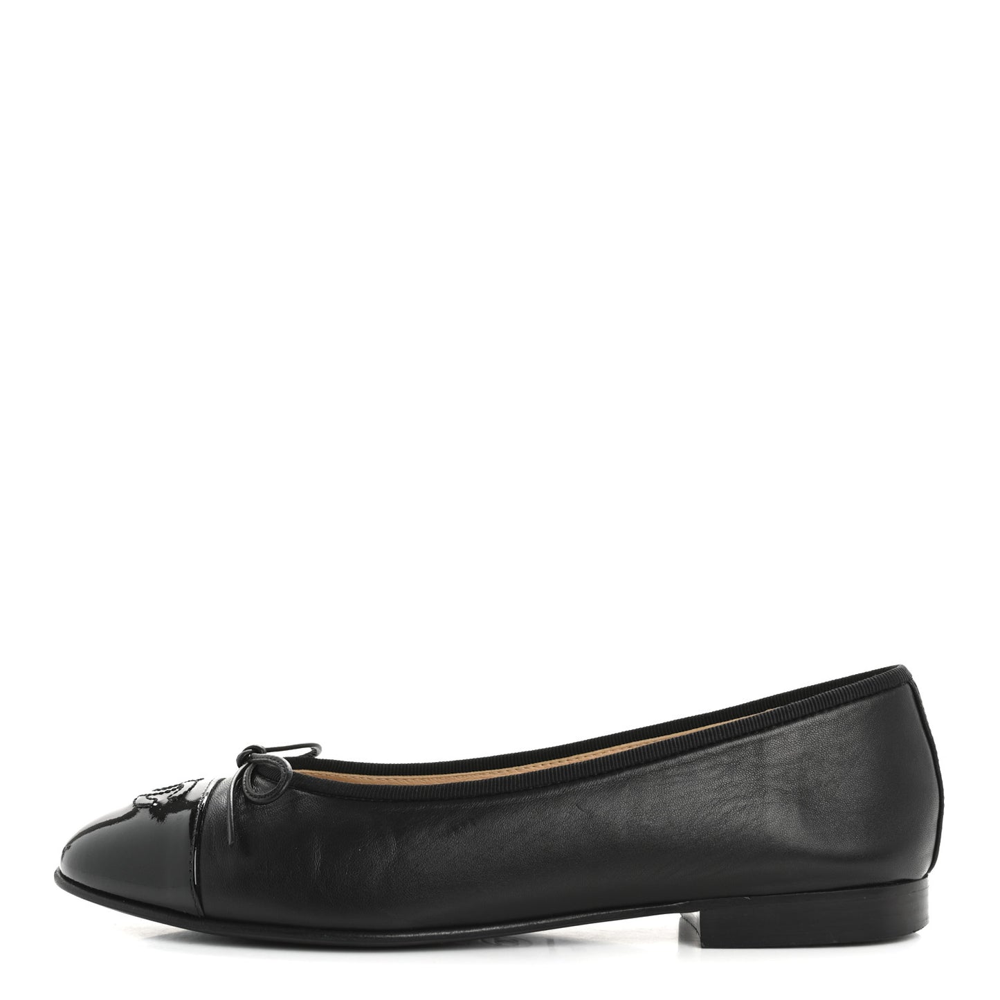 Lambskin Patent Cap Toe Ballerina Flats 39 Black
