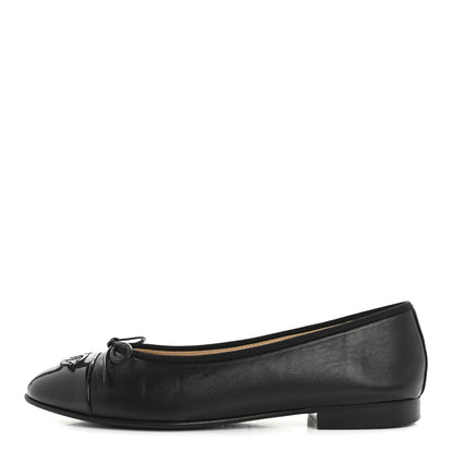 Chanel Lambskin Patent Cap Toe Ballerina Flats 39 Black 1 of 9