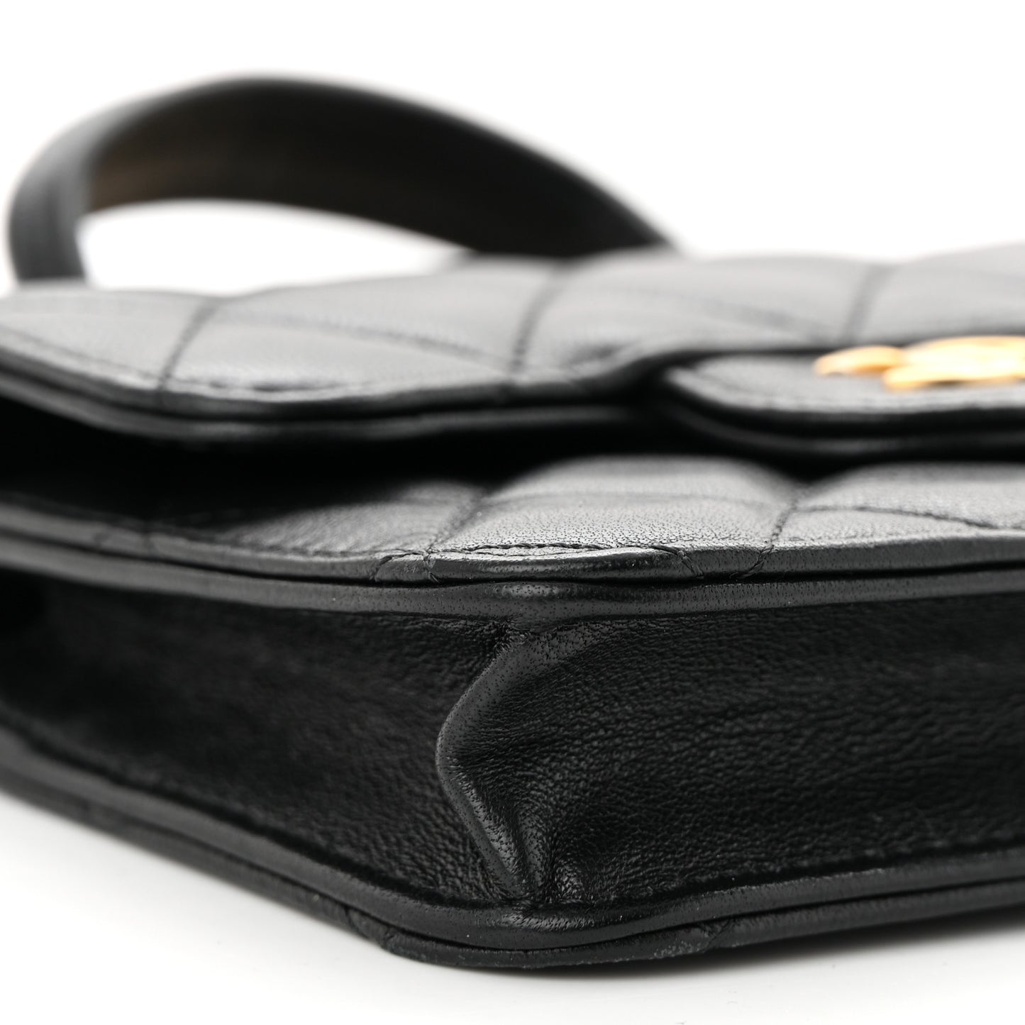 Lambskin Quilted Top Handle Flap Coin Purse With Chain Black