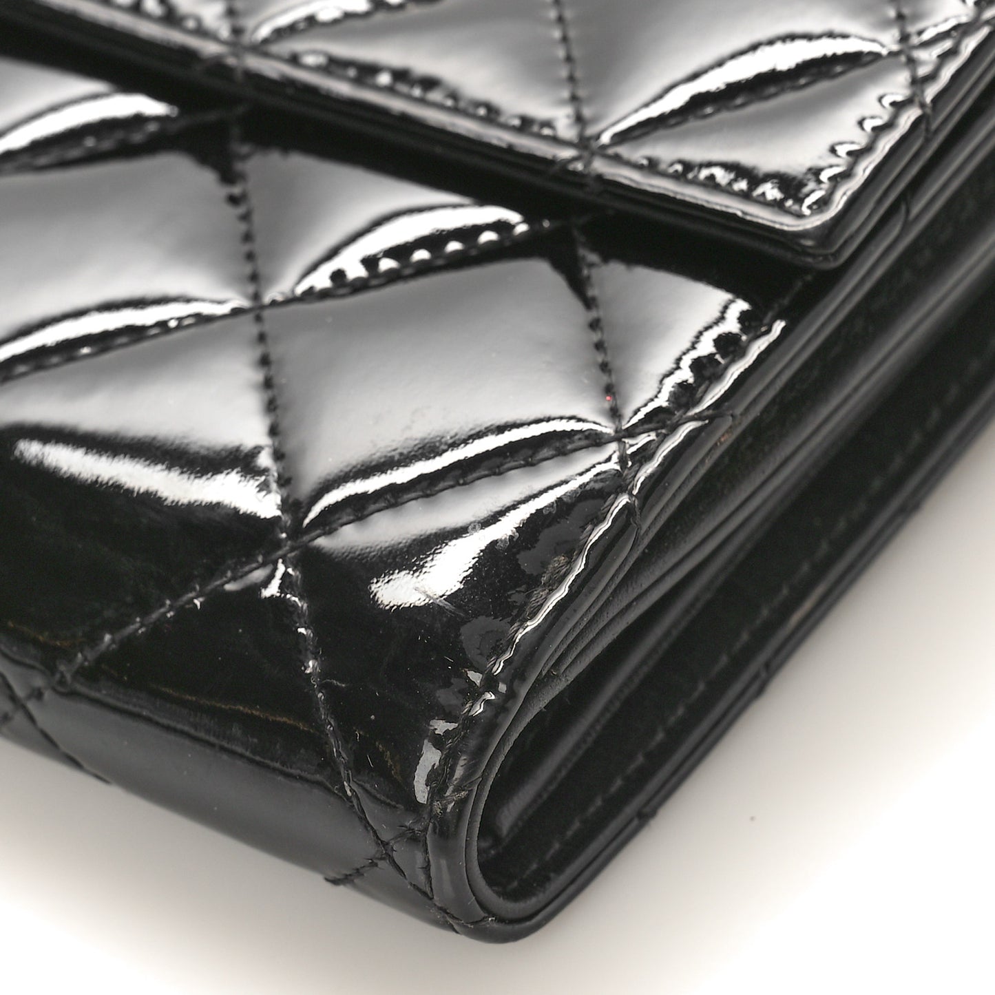 Patent Quilted Compact French Flap Wallet Black