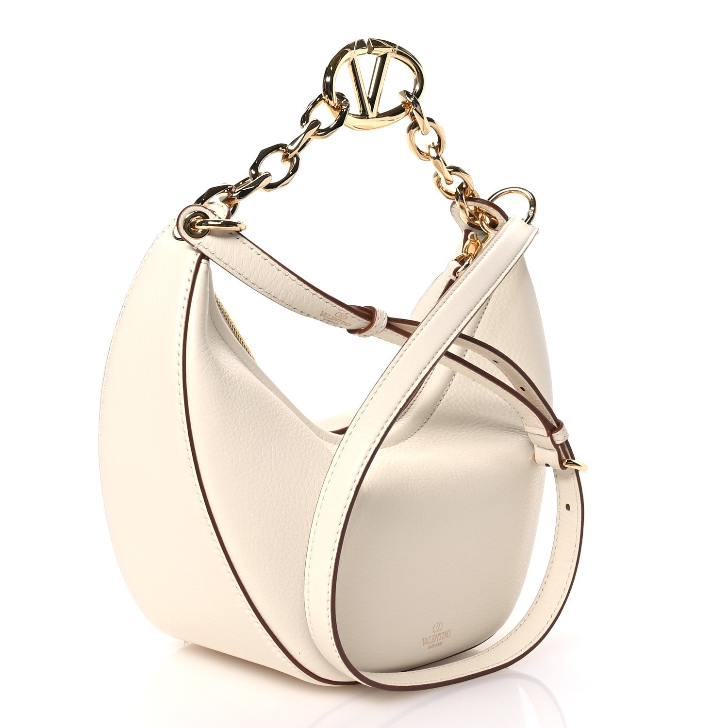 Valentino Garavani Grainy Calfskin Small Vlogo Moon Hobo Bag Ivory 3 of 9