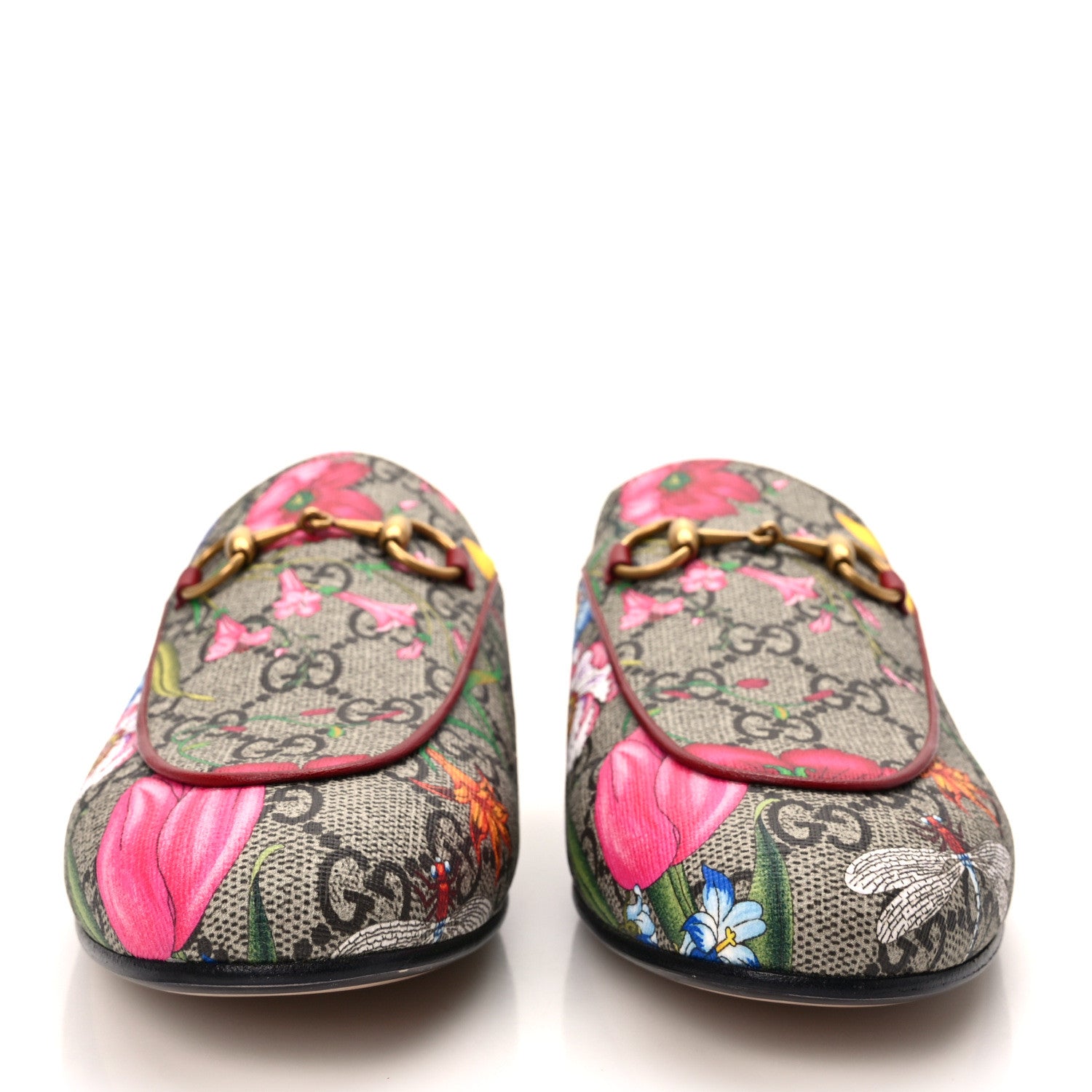 Gucci GG Supreme Monogram Flora Womens Princetown Slippers 37.5 Beige Ebony Multicolor Rosso 1 of 8