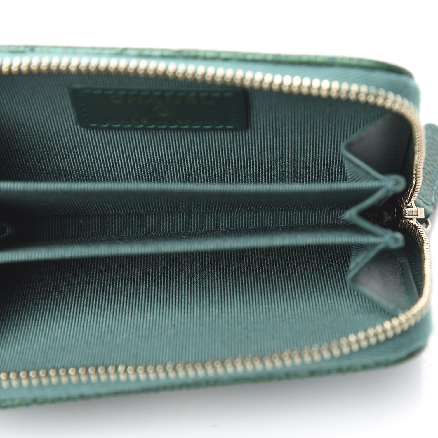 Chanel Metallic Caviar Quilted Zip Coin Purse Green 5 of 8