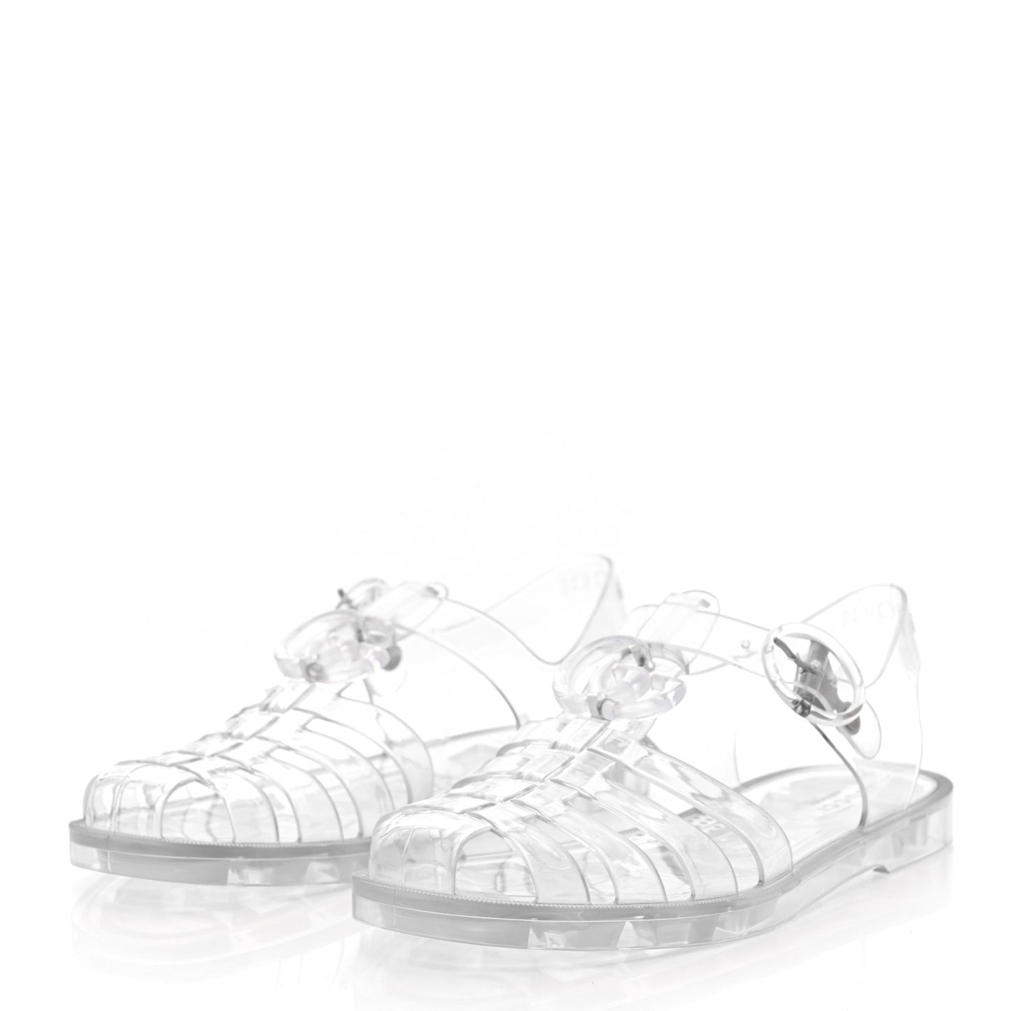 Shiny Rubber Double G Buckle Strap Sandals 35 Transparent