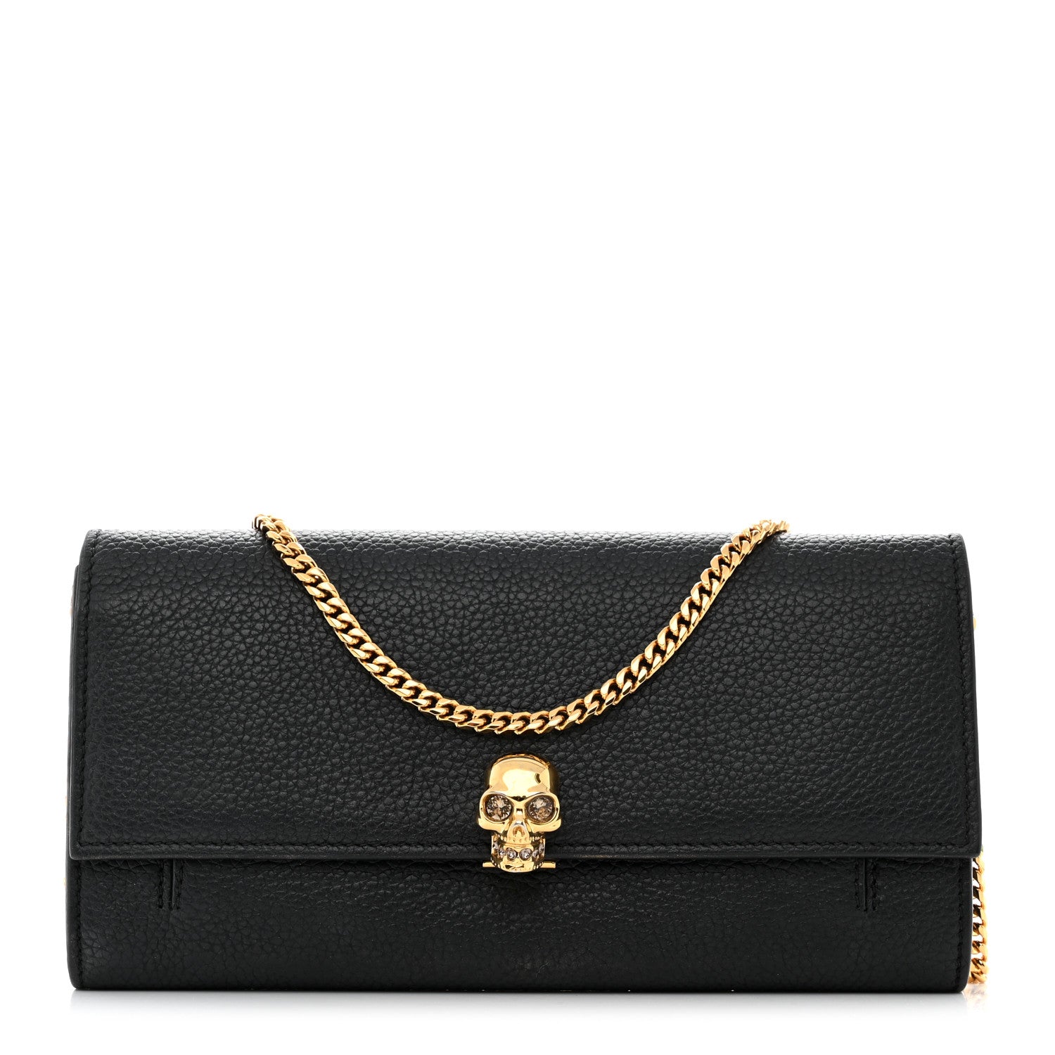 Alexander McQueen Pebbled Calfskin Skull Wallet on Chain Black 1 of 13