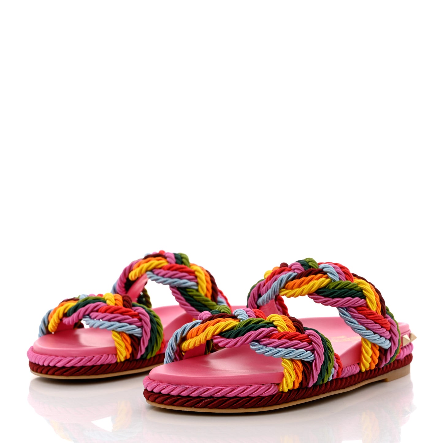 Calfskin Silk Woven Rockstud Torchon 5mm Sandals 36 Feminine Pink Multicolor